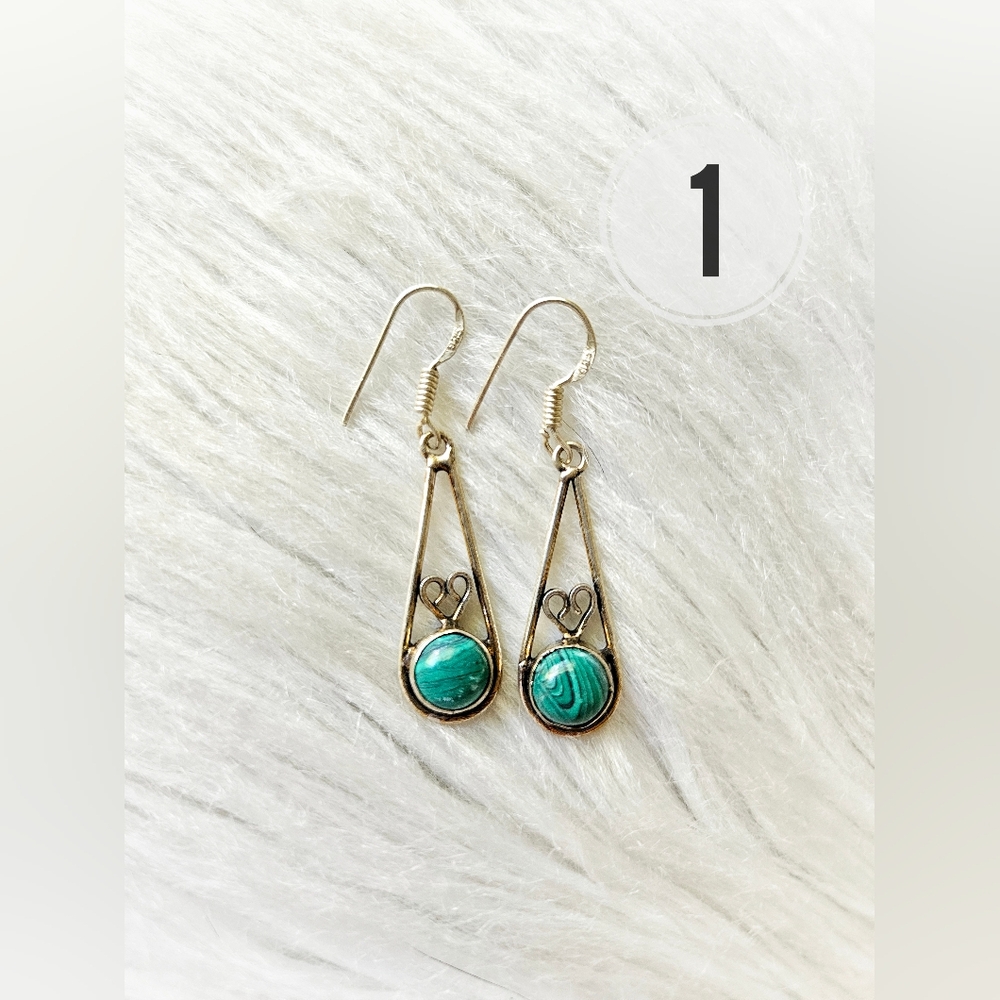 Vintage 925 Malachite Earrings - Picture 4 of 6